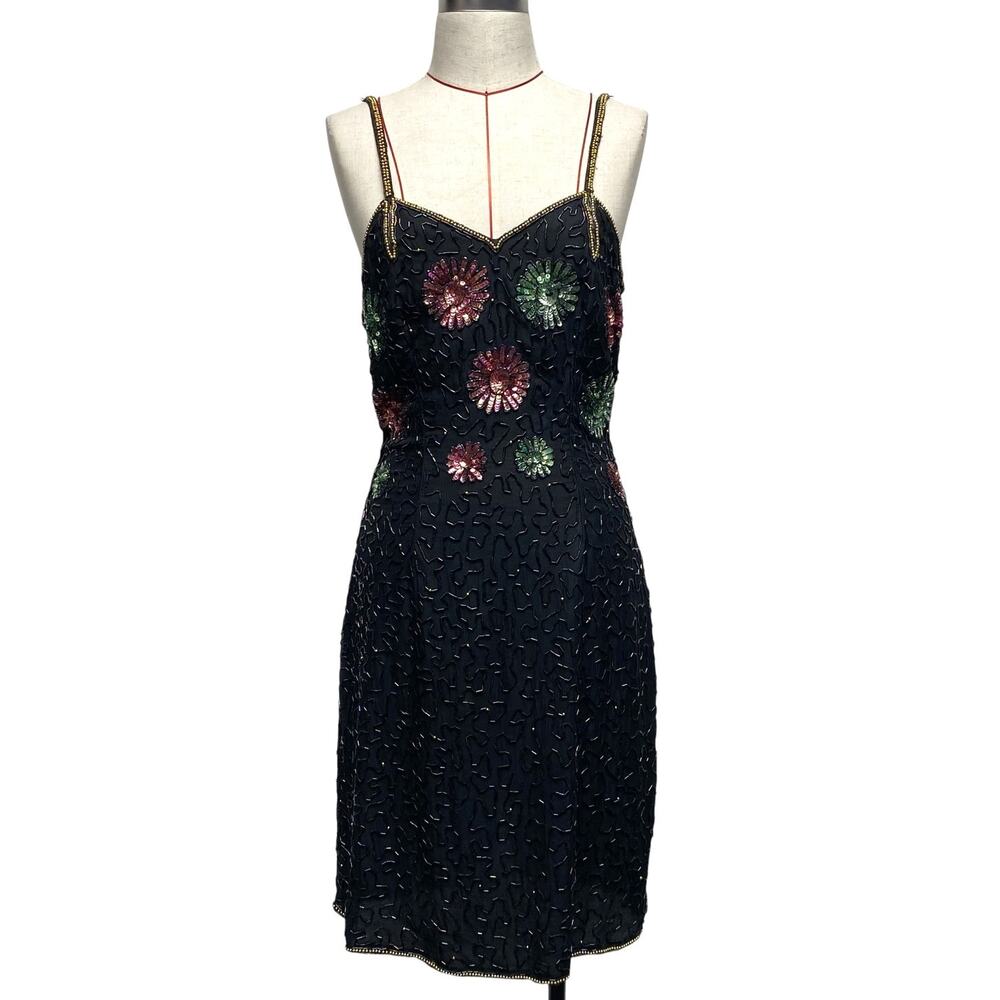 Vintage UMA Floral Beaded Silk Sleeveless Sequin Dress
